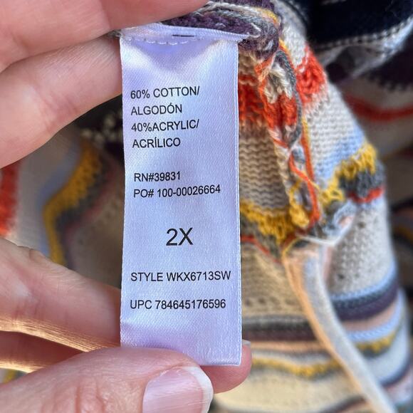 Democracy Women's Colorful Sleeveless Striped Longline Open Cardigan Size 2X - Picture 7 of 8